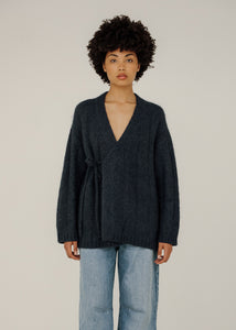 Bare Knitwear Roan Wrap Cardigan in Denim