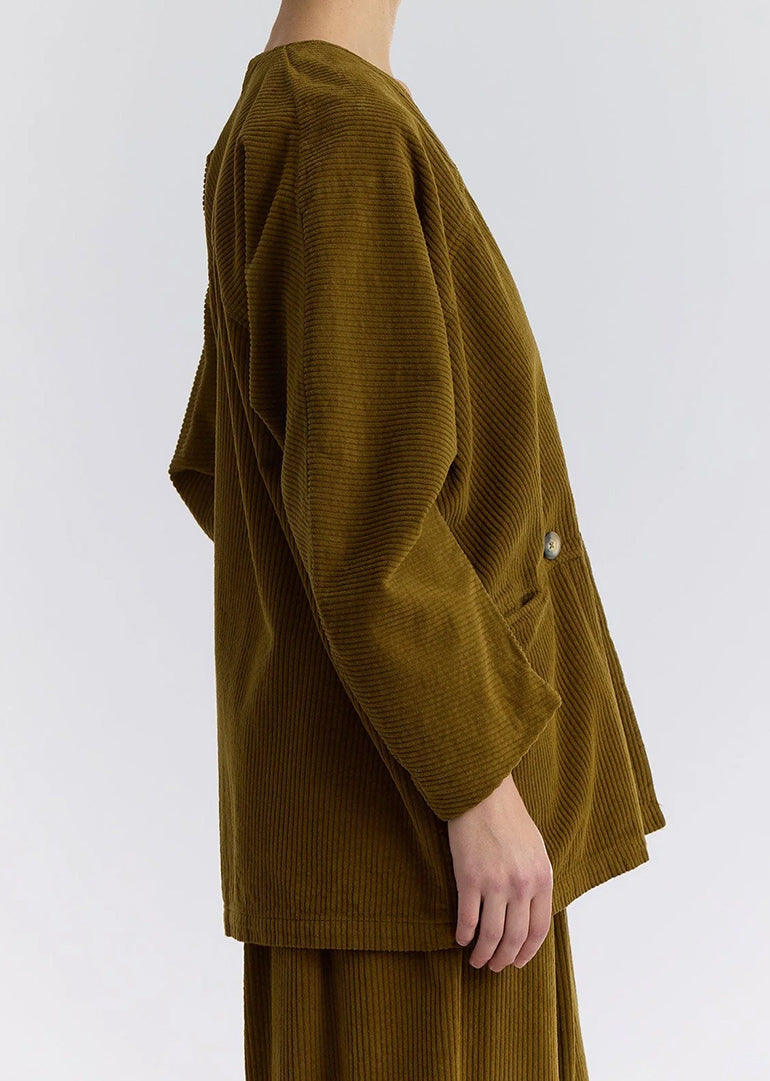 Black Crane - Corduroy Geometric Jacket in Dark Olive