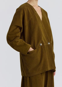 Black Crane - Corduroy Geometric Jacket in Dark Olive