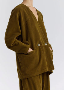 Black Crane - Corduroy Geometric Jacket in Dark Olive