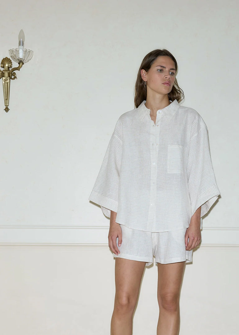 Deiji Studios - The 03 Sleepwear Set in Linen Story Stripe