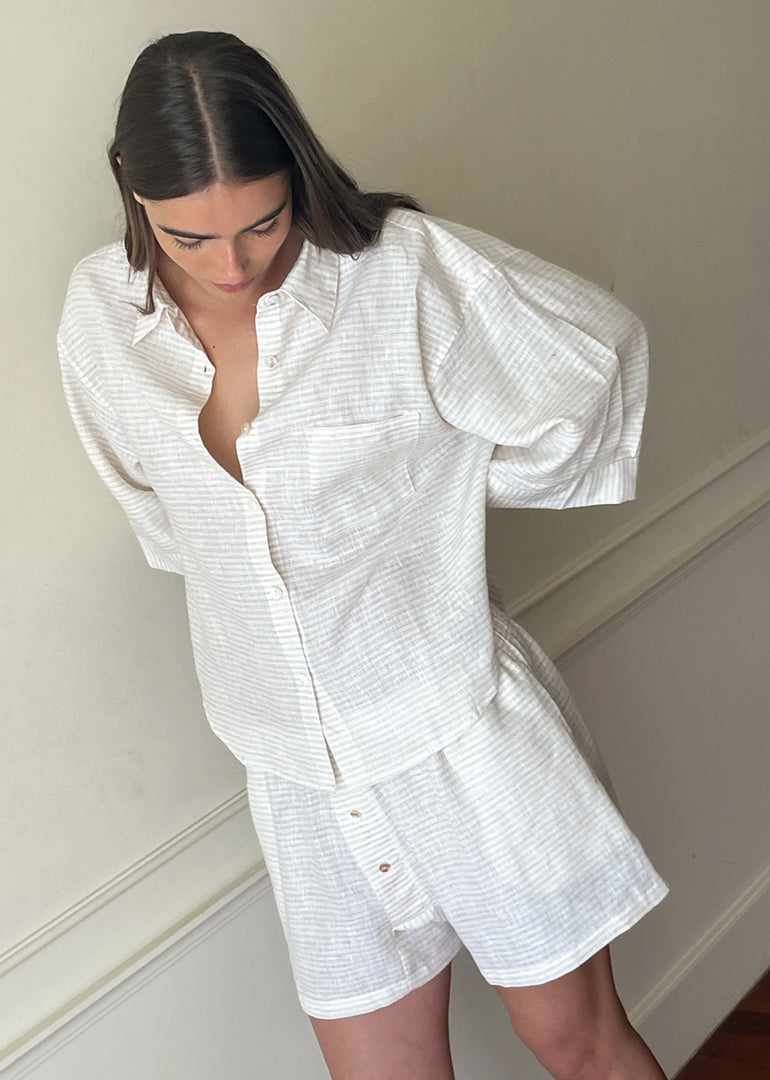 Deiji Studios - The 03 Sleepwear Set in Linen Story Stripe