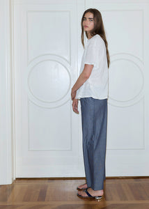 Deiji Studios - The Ease Trouser in Blue Pinstripe