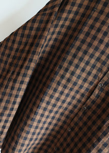 Ichi Antiquites - Linen Gingham Check Shirt in Brown