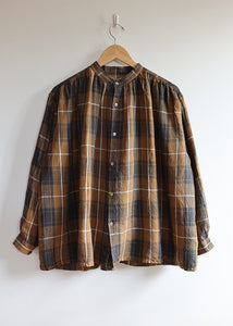 Ichi Antiquites - Linen Tartan Shirt in Brown