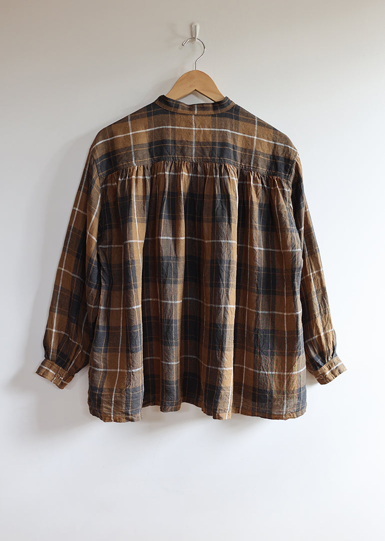 Ichi Antiquites - Linen Tartan Shirt in Brown