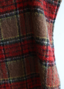 Ichi Antiquities - Tartan Wool Shaggy Stole in Mocha x Red