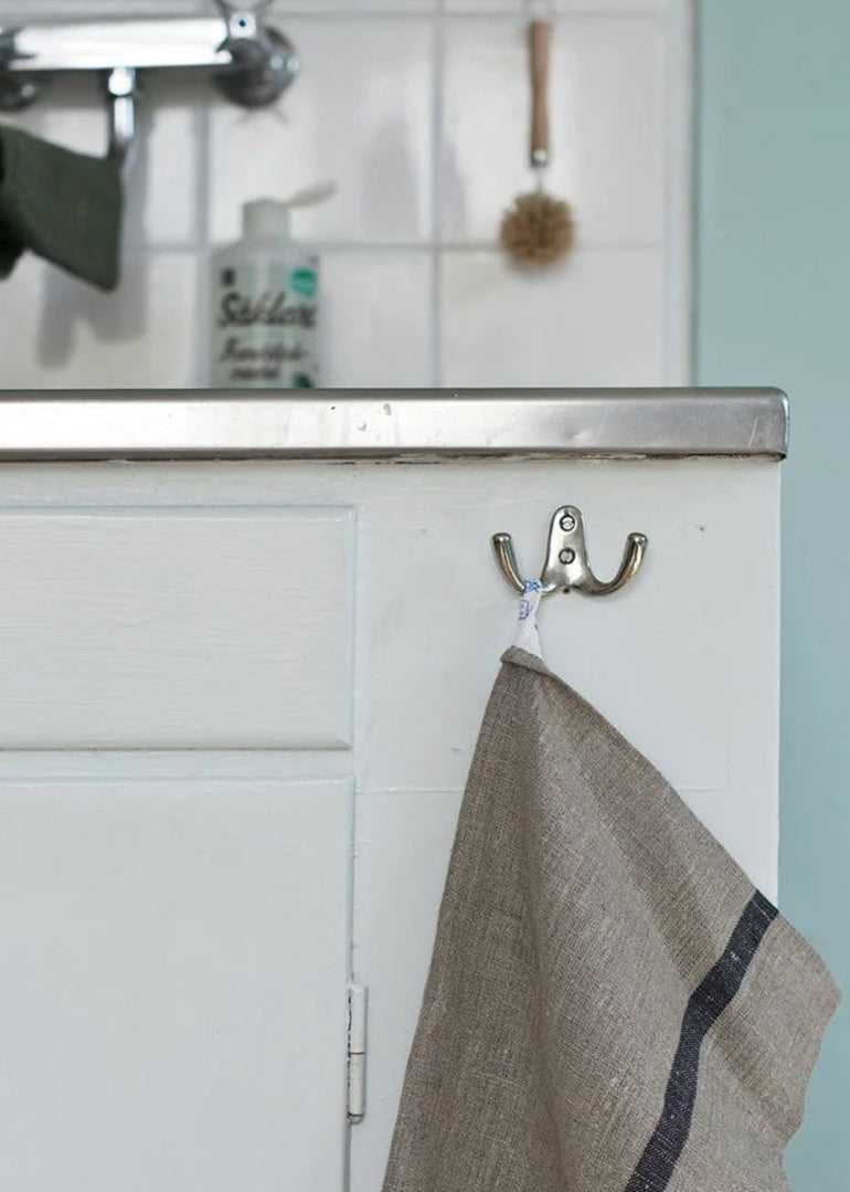 Kitchen Cloth in Thick Natural Linen With Navy Stripe